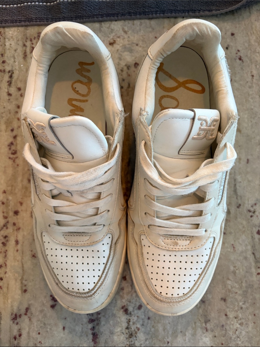 Sam Edelman Cream/White Leather Low-Top Sneakers